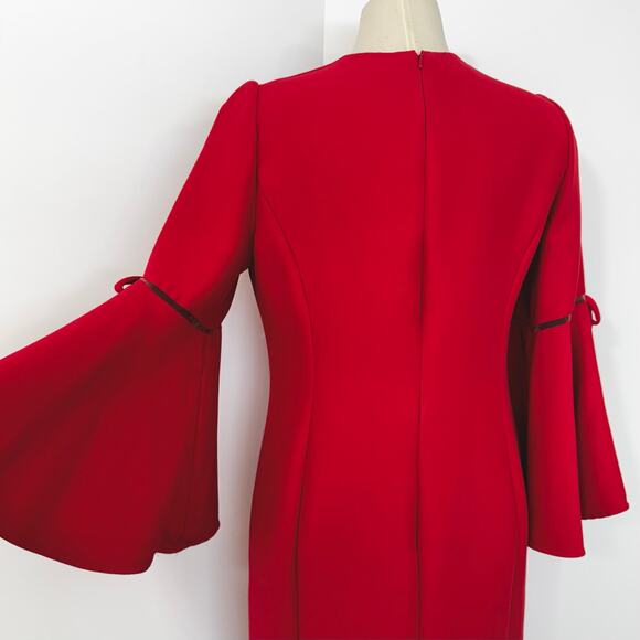 Oscar de la Renta Wool Silk Mini Sheath Dress Flared Sleeves Red Size 16 - Picture 10 of 16